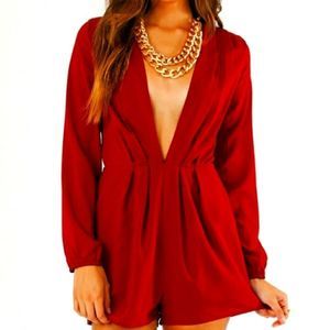 TOBI MELINA DEEP V NECK WINE BURGUNDY ROMPER